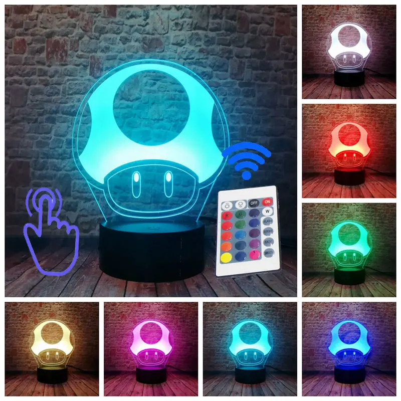 Remoter and Touch Супер Марио модель 3D Иллюзия светодиодный ночной Светильник Красочные мигающий светильник светится в темноте Super Mario Bross рисунок игрушки для детей - Цвет: Remoter and Touch