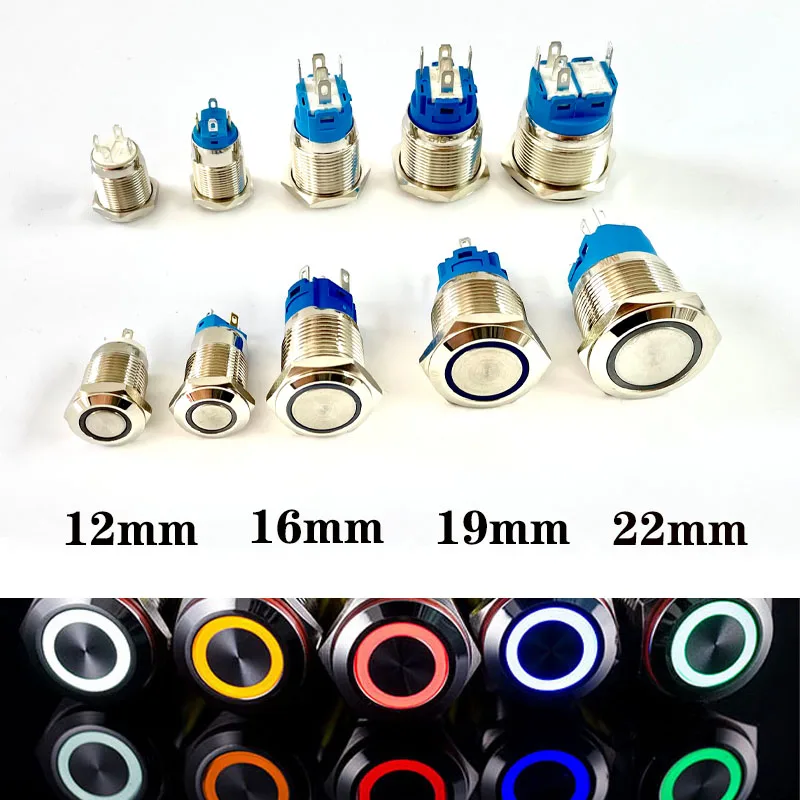 

12/16/19/22mm Metal Push Button Switch Momentary Latching Fixed On Off Power Switch Button LED Light 3V 6V 12V 24V 220V