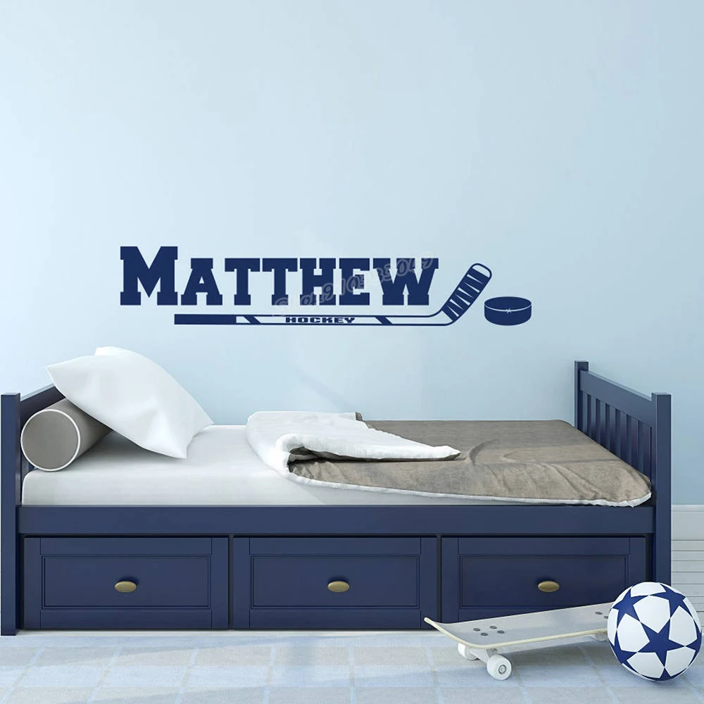 Хоккейное имя на заказ настенные наклейки для мальчиков хоккея Настенный декор