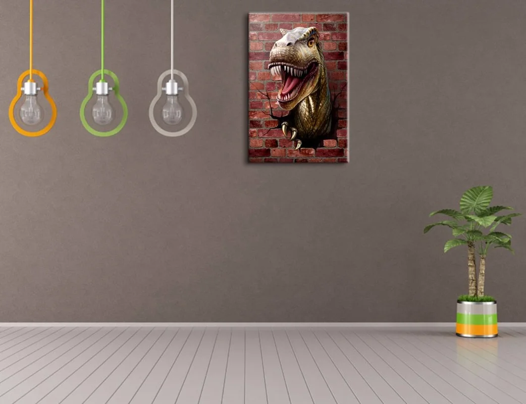 

Animal Canvas Painting Dinosaur Break Throught The Wall Wall Art Poster 1 Piece Abstract Print Home Decor Modern Picture
