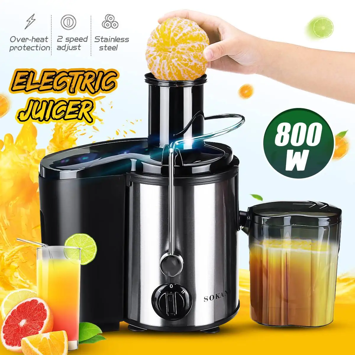 

800W Electric Juicer Stainless Steel Blender Kitchen Whole Fruit Vegetable Food-Blender Mixer Extractor Machine 2Speed Adjustmen