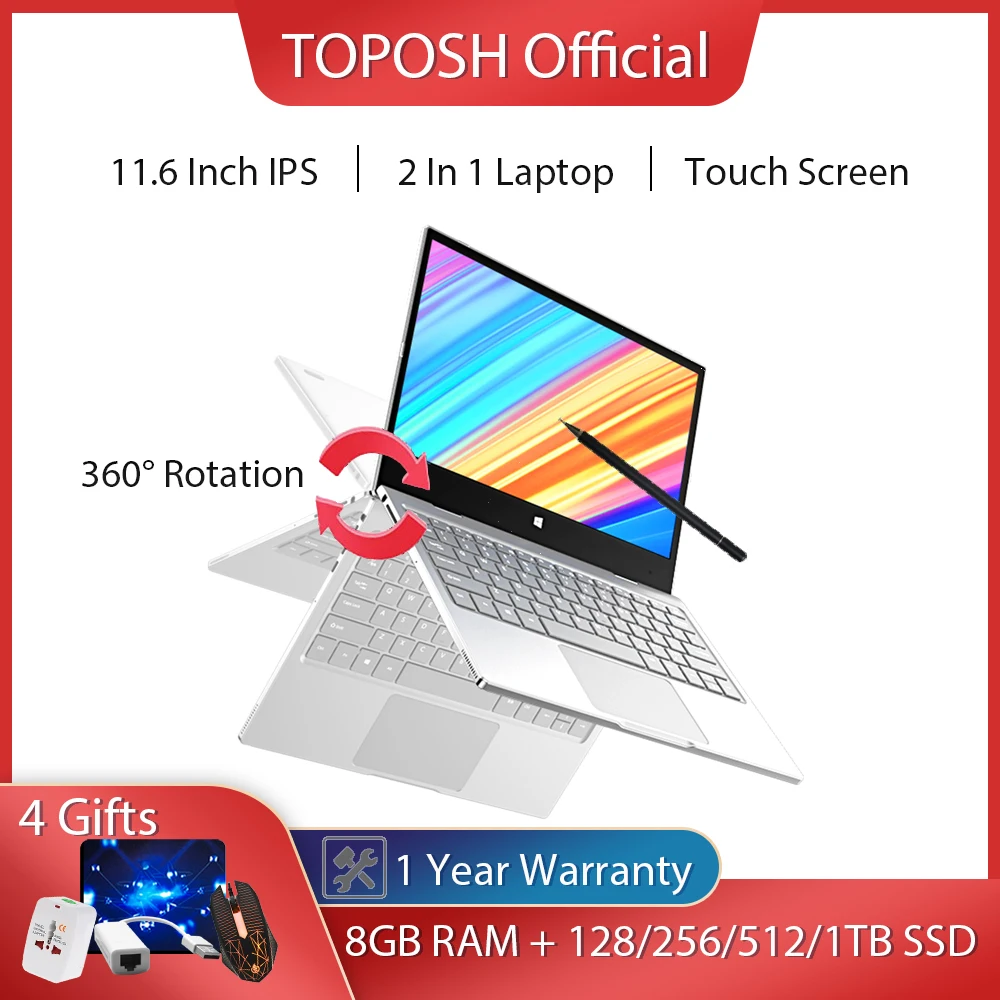 

Ноутбук 2 в 1, 360 °, с сенсорным экраном, 11,6 дюйма, 8G, Windows 10 Pro, N4120, Type-C, для йоги, для бизнеса, офиса