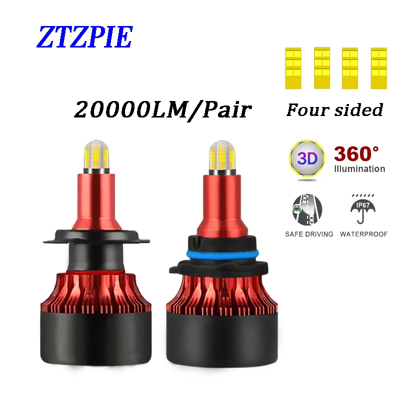 

ZTZPIE 20000LM 6000K 9005 HB3 9006 HB4 H1 H8 H7 H11 H9 360 3D светодиодный автомобильный светильник, супер яркий CSP чип, противотуманный светильник, лампа 12 В 80 Вт
