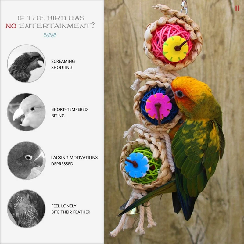 

Practical 3PCS Birds Toys Hanging Hammock Bell Swing Chewing Toys for Parrots, Birds Small Parakeet Cages Decorative Accessories