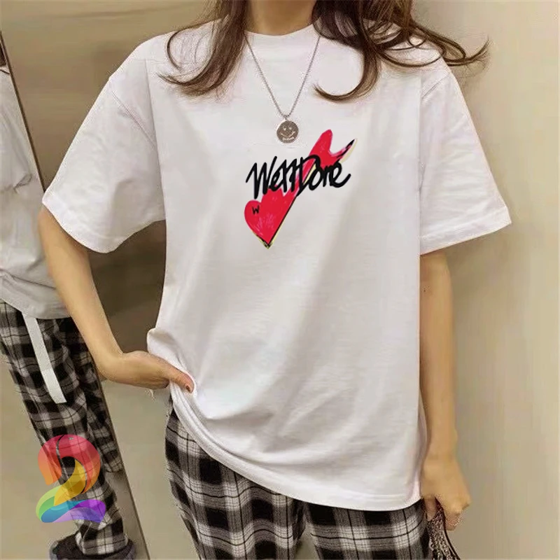 

WE11DONE Rock Retro T-Shirt High Quality Musical Note Print Letter Short Sleeve Welldone Men's Women's Fashion Casual Top Tees
