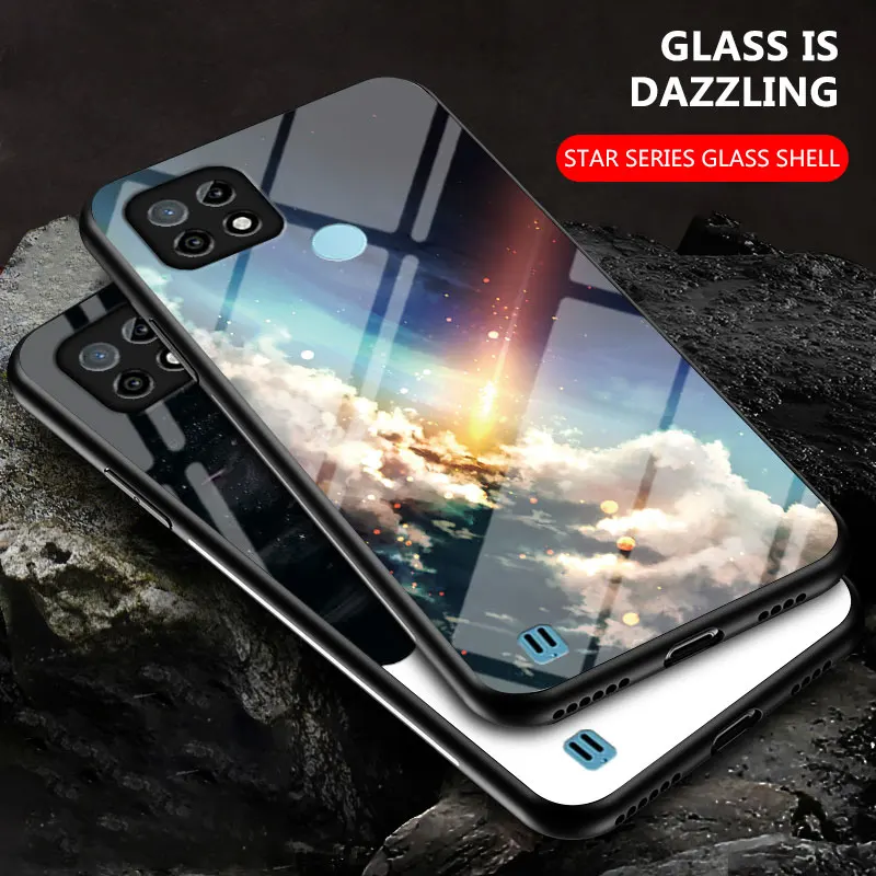 painted glass phone case for oppo realme c21 c17 c15 v11 6pro x50pro xt realme23567i protective case starry sky luxury tpu funda free global shipping