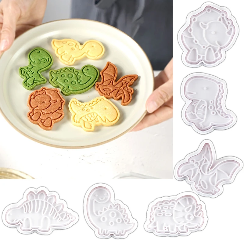 

4PCS 3D Printing Dinosaur Cookies Cutter Mold Dinosaur Biscuit Embossing Moulds Sugar Craft Dessert Baking Mold Soap Chocolate