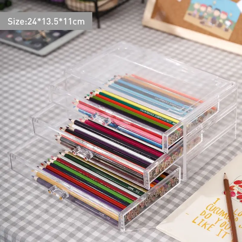 

Transparent Desktop Storage Box Watercolor Pen Paintbrush Holder Tape Note Paper Organizer Multifunctional Box For School Childe