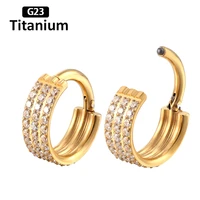 f136 titanium three row zircon clicker septum hoop nose rings hight segment earrings ear cartilage tragus helix piercing jewelry