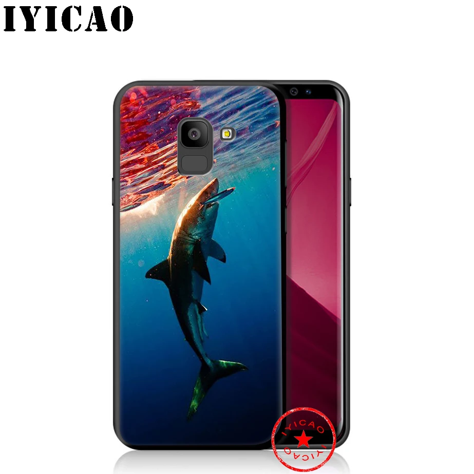 IYICAO Shark Animal Funny Soft Phone Case for Samsung Galaxy A9 A8 A7 J6 A6 Plus 2018 A5 A3 2016 2017 Silicone Cover |