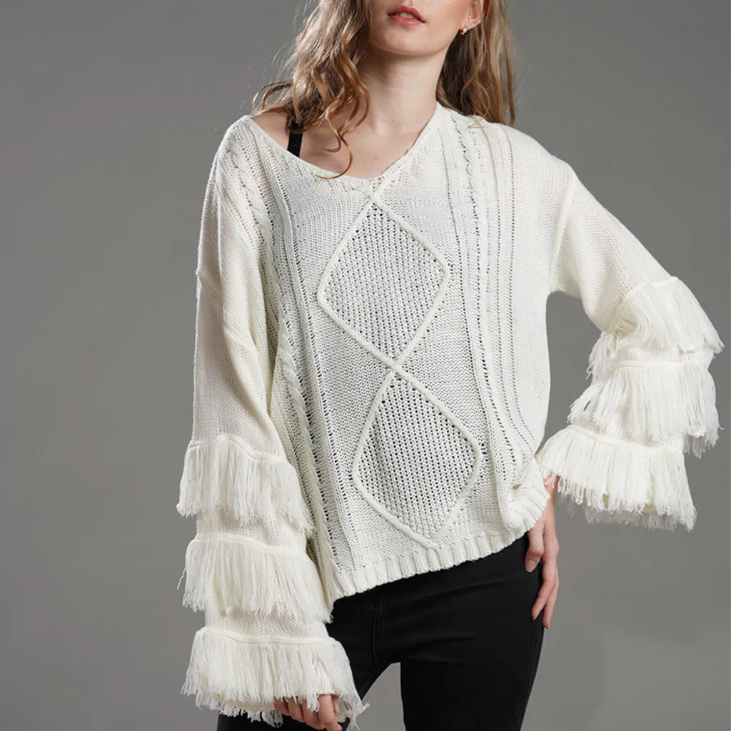 Модные осенне-зимние женские однотонные Свободные повседневные пуловеры с