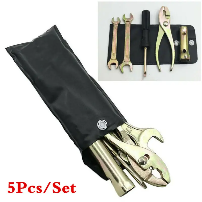 

5pcs Universal Motorcycle Spark Plug Wrench Socket Tool Kit Spanner/ Wrench/Screwdriver/Pliers With Storage Bag
