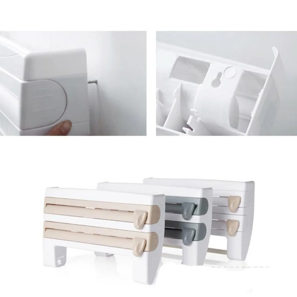 

Portable Kitchen Cling Film Sauce Bottle Storage Rack Container Paper Towel Holder with Cutting Blades Home Kitchen Supplies