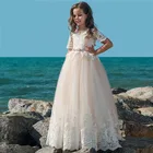 Новинка 2022, Детские платья для девочек с цветами, бальное платье с глубоким круглым вырезом, платье принцессы для маленьких девочек на свадьбу и вечеринку, платья для первого причастия