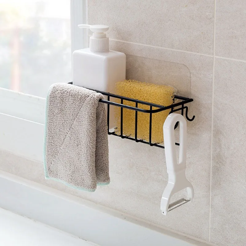 

Self Adhesive Sponge Storage Holder Iron Sink Rag Drain Racks Wall Mounted Shelves Kitchen Organizer Bathroom Accessories