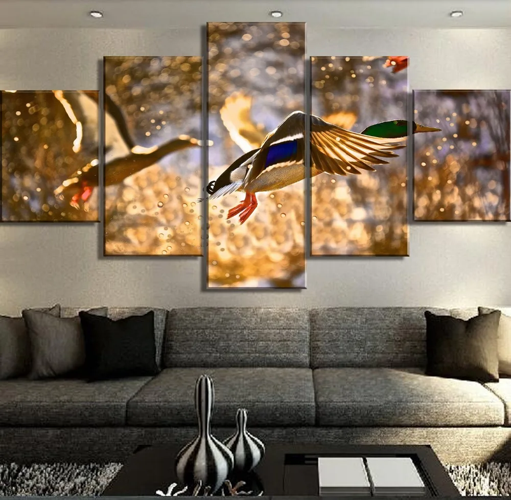 Новинка 5 шт. Холст Искусство утка Охота закат современные декоративные картины