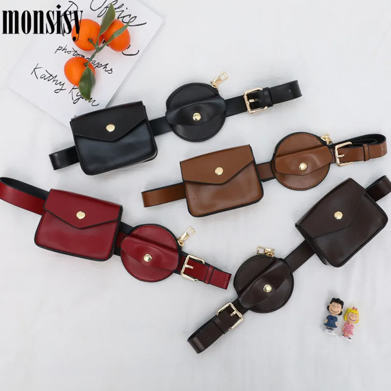

Monsisy 2021 Girl Boy Fanny Packs Children Waist Bag Kid PU Belt Bag Fashion Coin Purse Small Change Pouch Wallet Waist Pack Bag