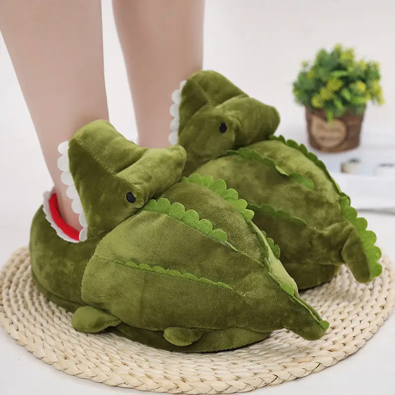 Funny Winter House Slippers Women Fuzzy Slides Girl Creativity Cartoon Crocodile Shark Shoes Female Flurry 2022 Fashion | Обувь
