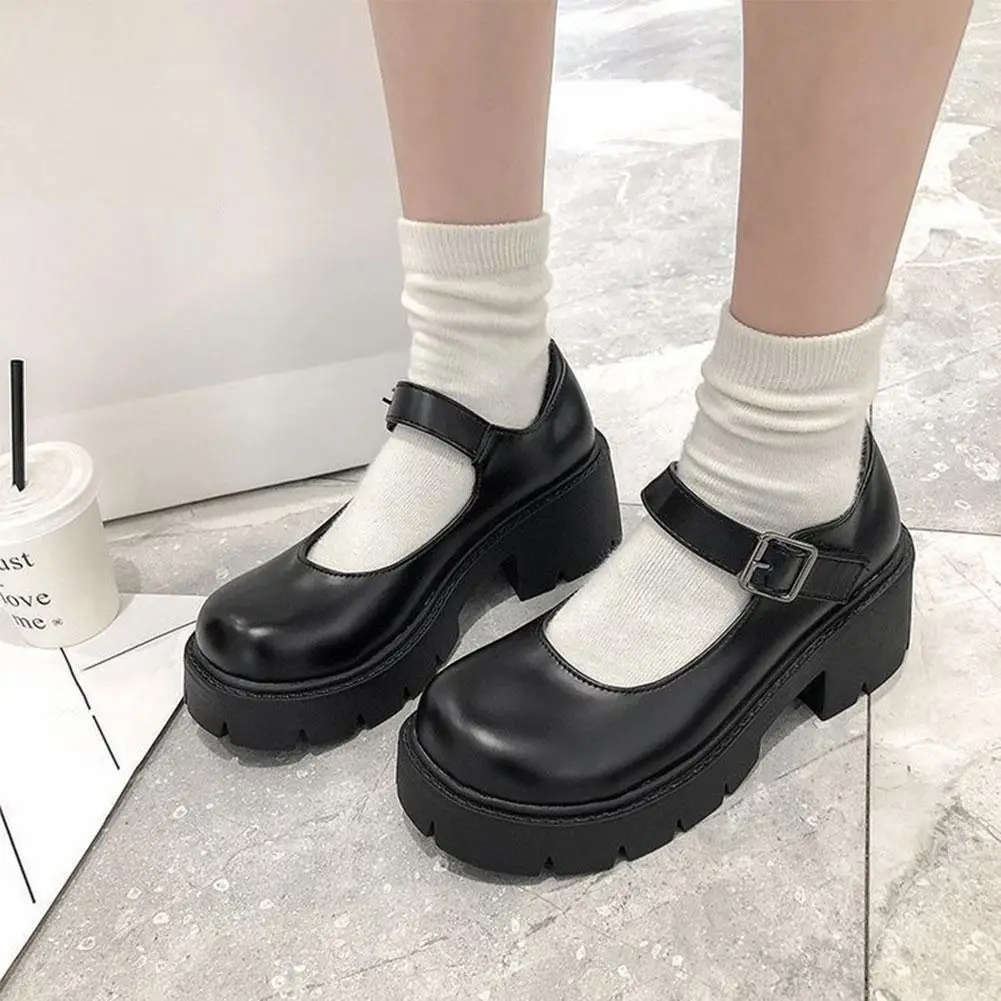 

Vintage Mary Jane Shoes Japanese School College Uniform Shoes Lolita Casual Thick Bottom Platform Pu Leather Shoes Women Flats