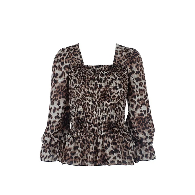 Новинка 2019 года дизайнерская женская шифоновая блузка с леопардовым принтом