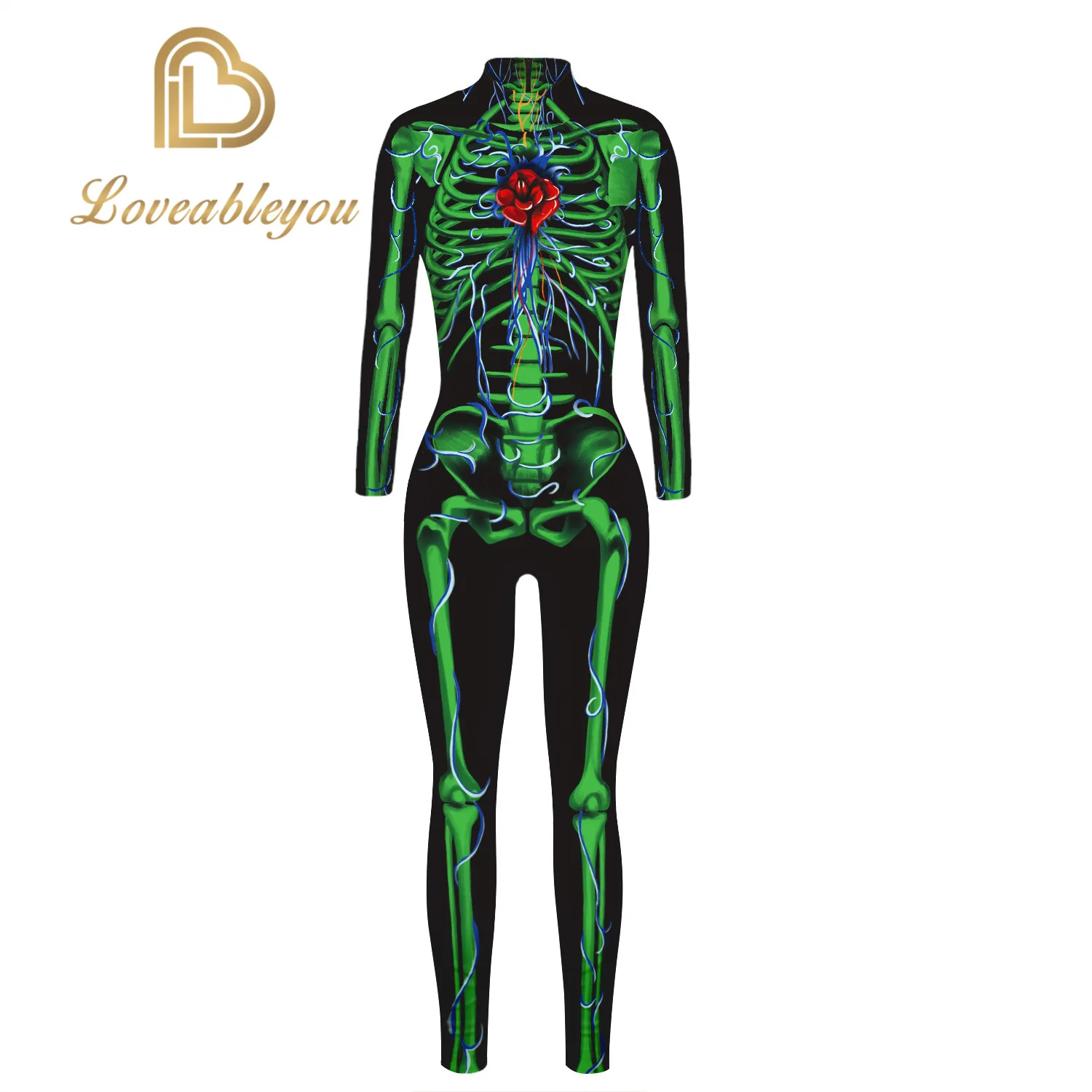 Новый 3D с принтом (розы) Костюм скелета комбинезон Хэллоуин костюмы для женщин