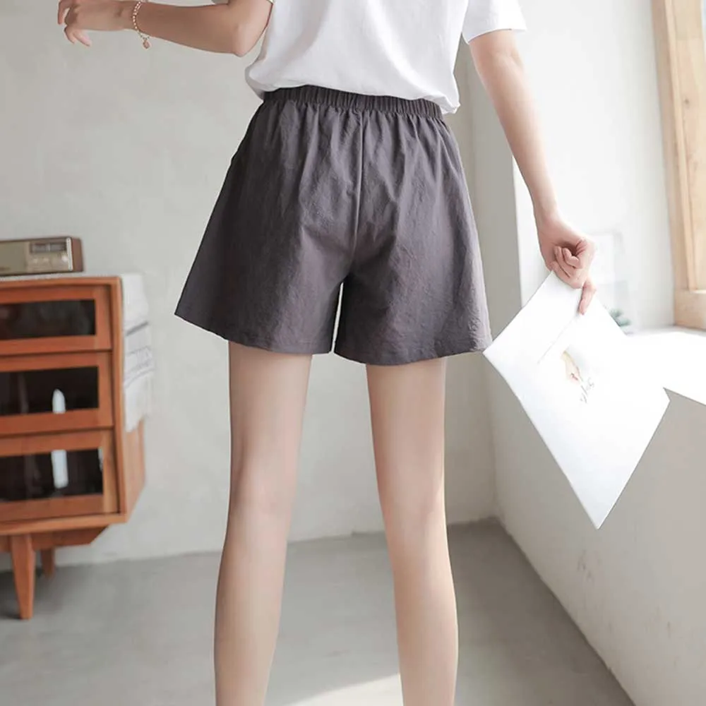 Женские шорты из хлопка и льна с высокой талией широкими штанинами WDC7622 | Женская