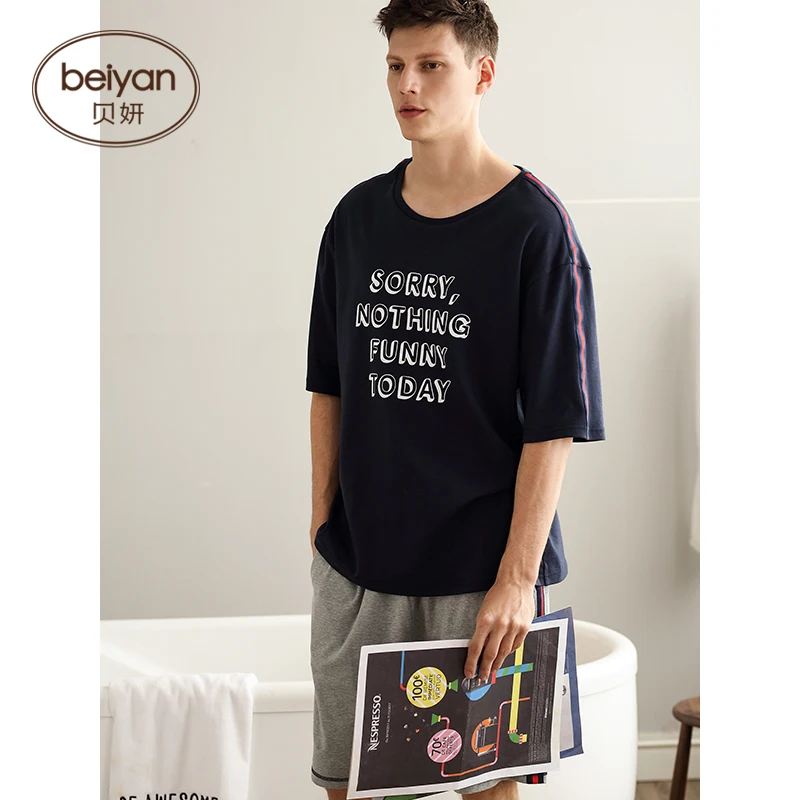 Летние хлопковые пижамы с короткими рукавами для пар костюм отдыха | Женская