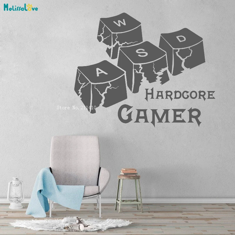 Жесткие игровые настенные наклейки WASD клавиатура клавиши игровая комната знак