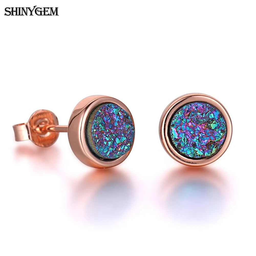 ShinyGem 6 мм круглые сверкающие серьги гвоздики с натуральным кристаллом для женщин