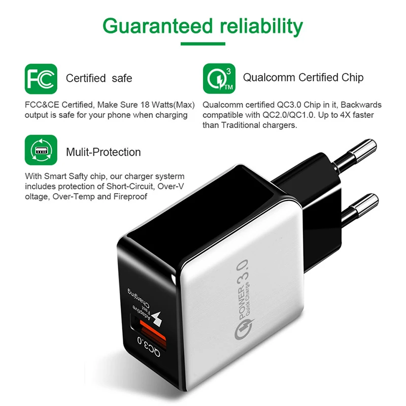 Зарядное устройство QC 3 0 USB быстрая зарядка для iphone 7 8 портативное зарядное