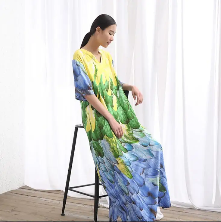 Uni green хлопковое длинное цельнокроеное платье с принтом пляжное этнический принт