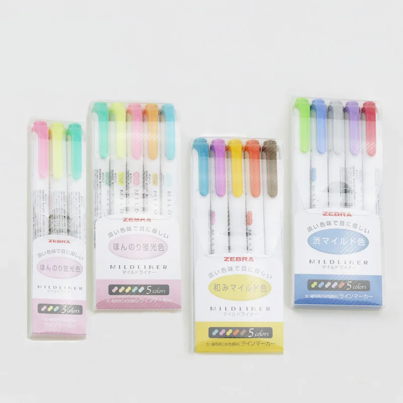 

5Pcs/Set Japan Zebra Mild Liner Double Headed Highlighter Pen fluorescent pen Marker Pens Mildliner Office School Stationery