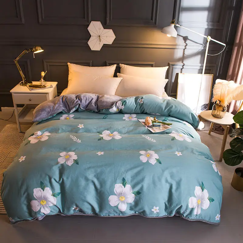 

Pure Cotton 4-piece Set A Version All-cotton Plush B Page Crystal Velvet Double Bedclothes Quilt Cover Adults Modern Style
