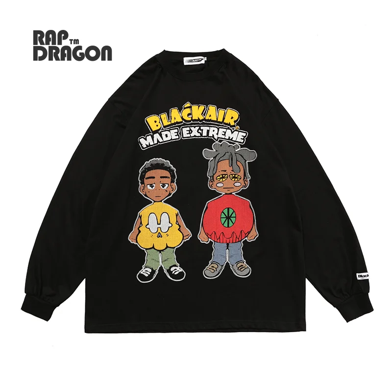 

Hip Hop T-shirt Men's Streetwear Harajuku Oversized Cartoon Foam Printing Tshirt Cotton Long Sleeve T-shirt Loose Top Fall Tee
