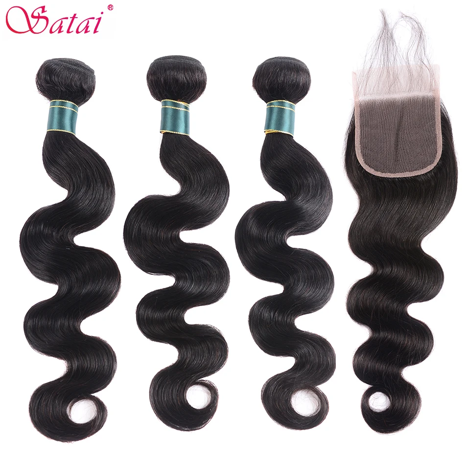 

Волнистые пучки с застежкой Satai, 100% человеческие волосы, 3 пряди с застежкой, бразильские пучки волос, пучки для наращивания волос без Реми