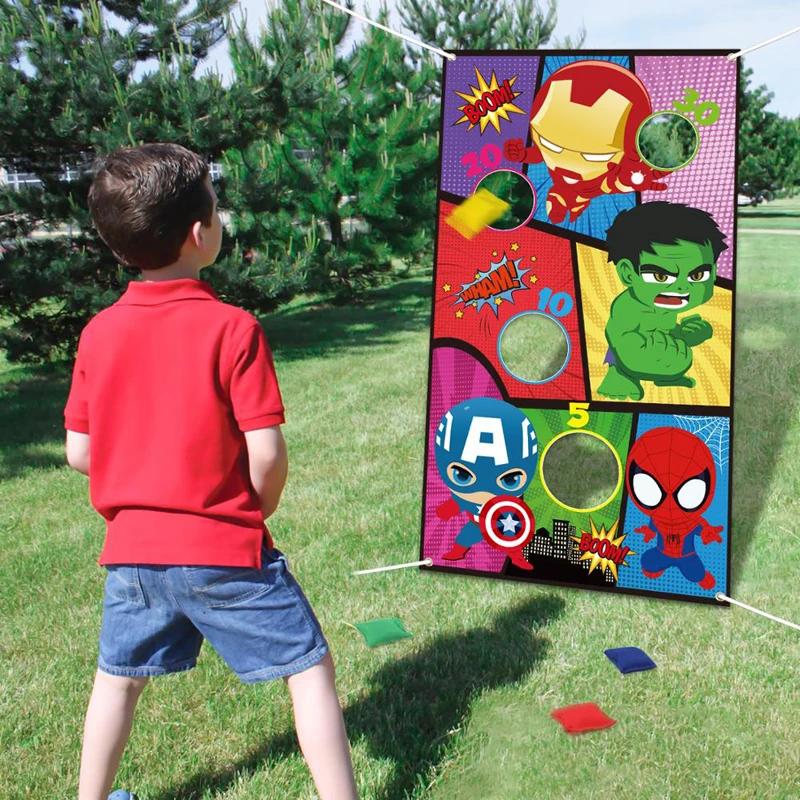 

Superhero Toss Games with 4 Bean Bags Indoor Outdoor Throwing Game for Kids & Family Party Banner Hanging Hero Decor Supplies