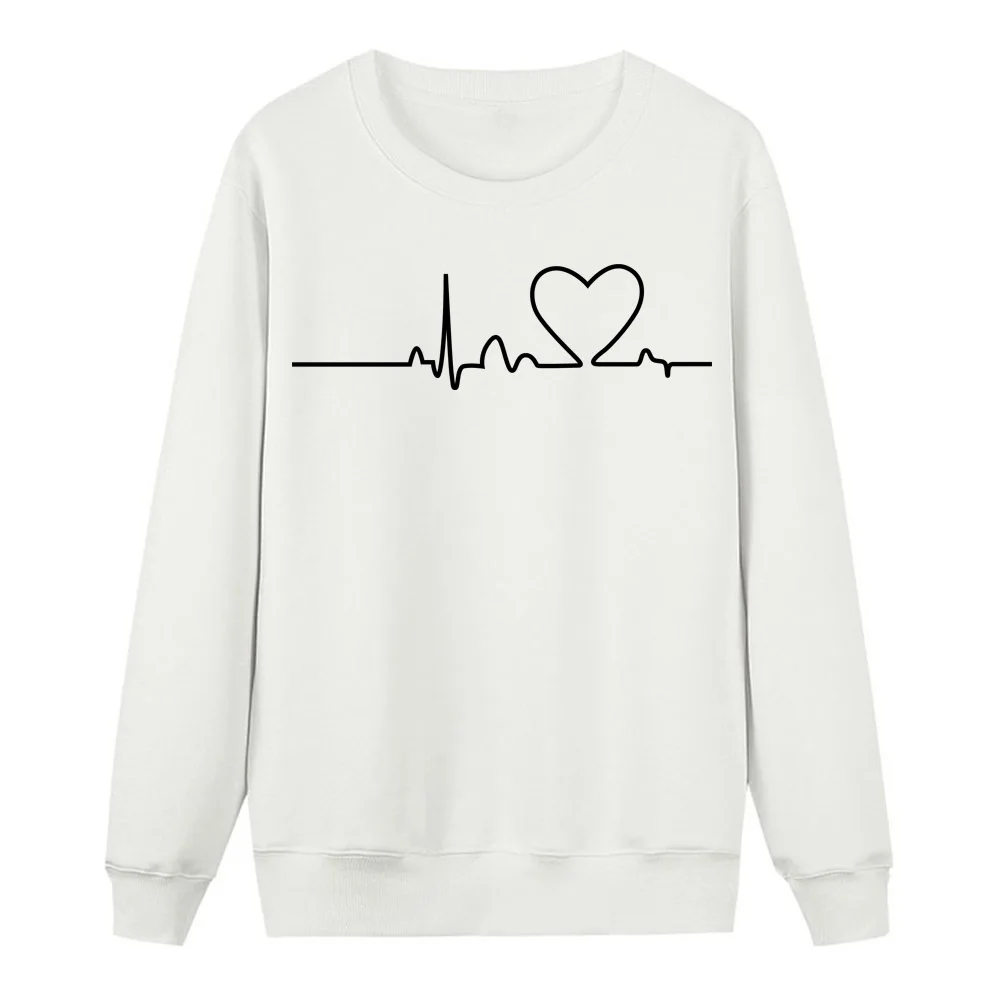 Heartbeats Kawaii Новые простые Стильные толстовки женские флисовые весенние зимние повседневные Пуловеры горячая Распродажа милые свободные толстовки - Цвет: white 1