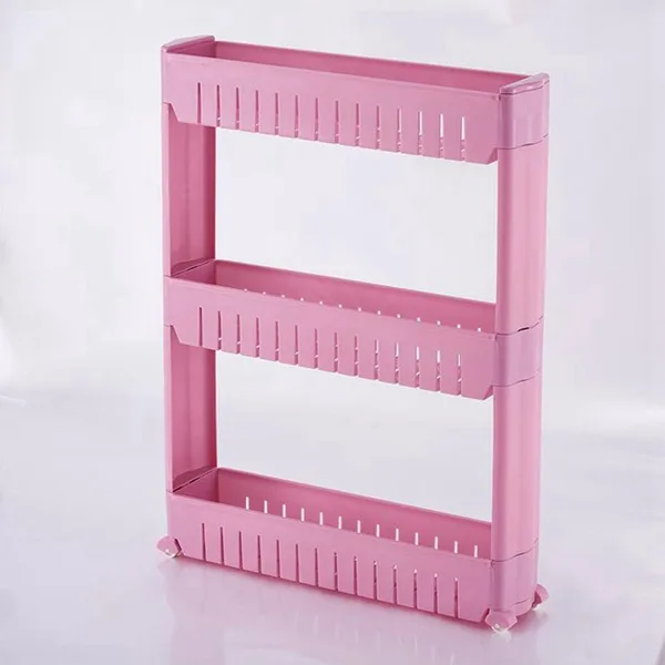 pink 3-layers 1/шт зазор для кухонного хранения полка тонкая горка башня подвижная сборка Пластиковая Полка для ванной комнаты колеса пространство 3 слоя высокое качество - Цвет: pink 3-layers