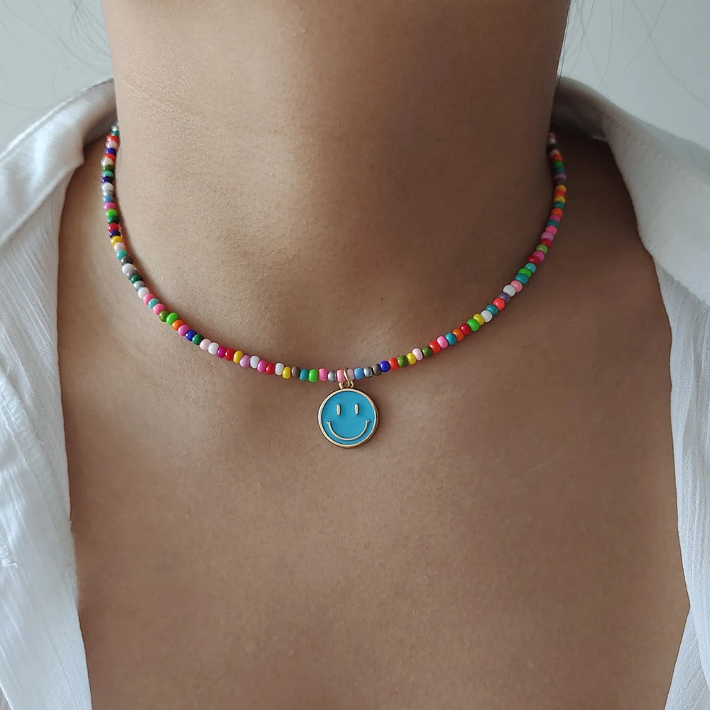 Ожерелье-чокер женское эмалированное с жёлтым лицом-смайликом - купить по