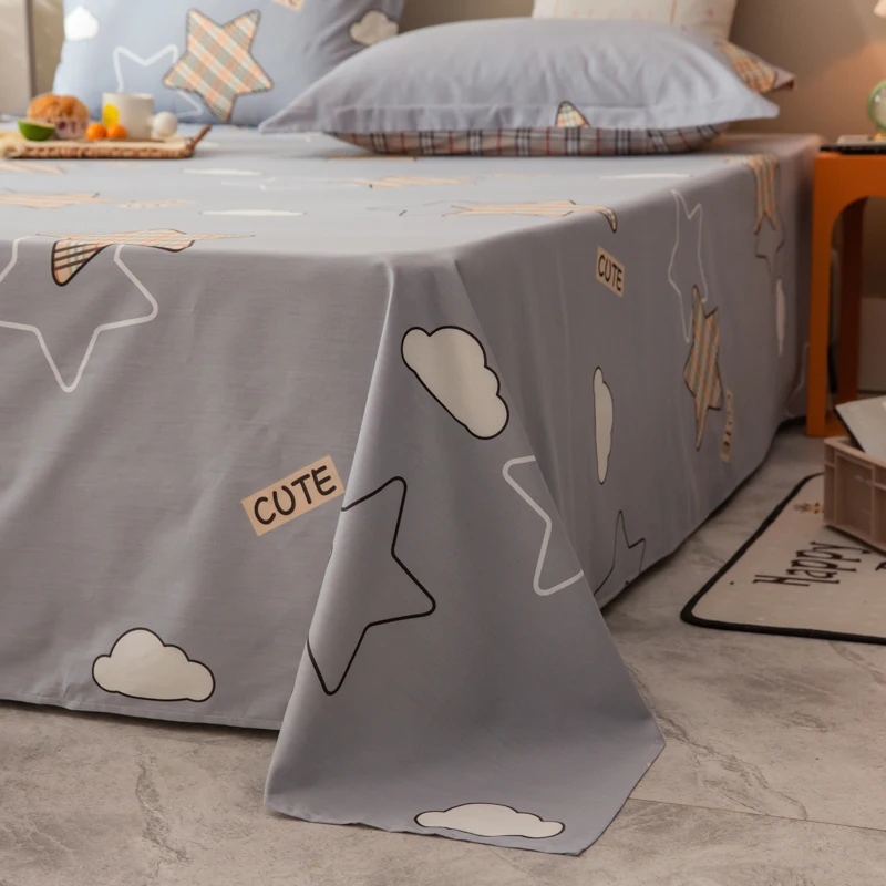 

1pc grey star Fitted Sheet Cotton Bedding Sheets Twin Full Queen King Size Bed Flat Sheet Bedspreads for Beds No Pillowcase