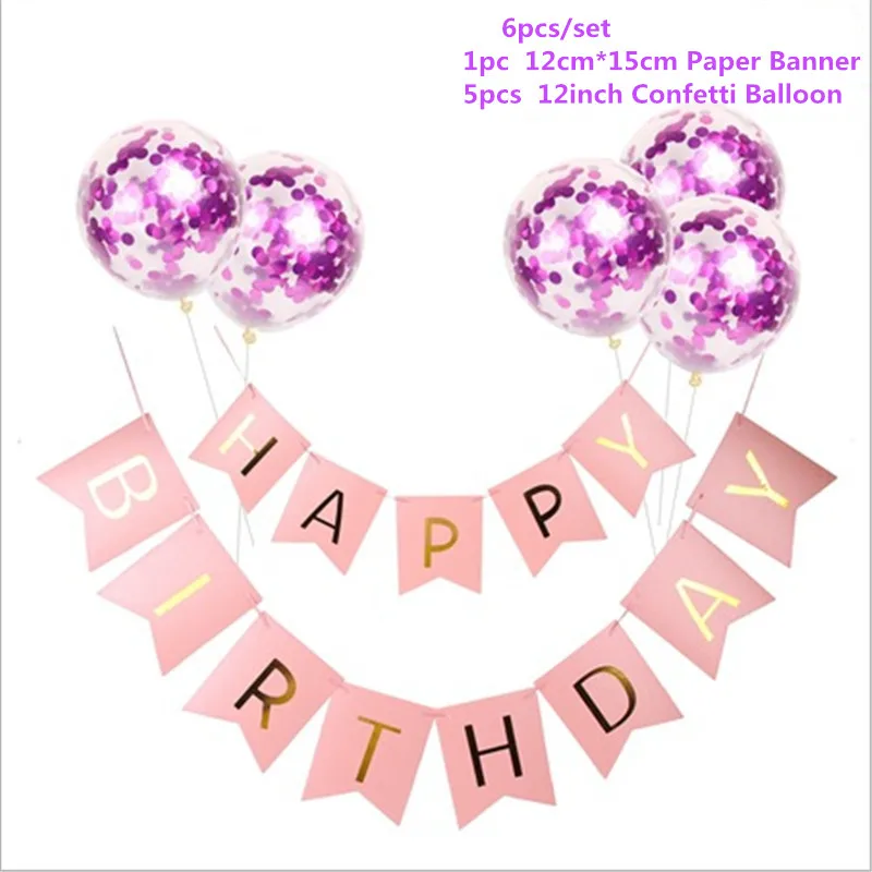 С Днем Рождения буквенный бантик воздушные шары с конфетти цвета розовое золото