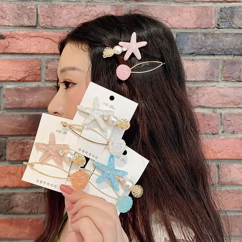 Женские Акриловые зажимы для волос жемчужные металлические заколки с морской