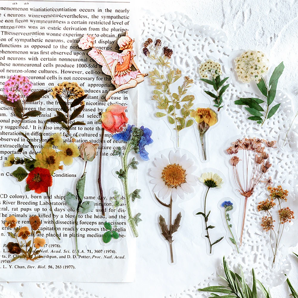 40 unids/bolsa Vintage Ginkgo hojas flores adhesivo de PET DIY paquete diario decoraci&oacute;n etiqueta engomada del &aacute;lbum Scrapbooking ni&ntilde;o regalos-2
