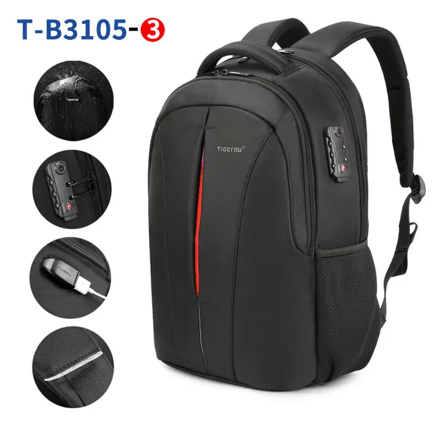 Black Orange TASLock Tigernu USB Классический Стиль Мужчины Рюкзак Студент Рюкзак Сумки Водонепроницаемый 15." Ноутбук Рюкзак Мужчины Рюкзак Mochila Мешок - Цвет: Black Orange TASLock