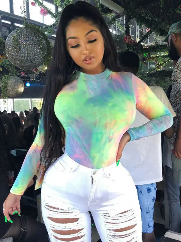 Женское облегающее боди с длинным рукавом и круглым вырезом вечерние облегающие