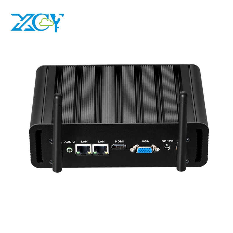 XCY Fanless Mini Pc Intel Core i7 5500U Linux Thin Client Micro Desktop Computers Industrial Komputer Win 10 Mini PC 2Lan Port