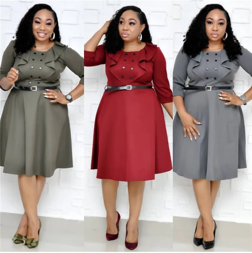 Африканское популярное волнистое Двухрядное украшение на пуговицах платье