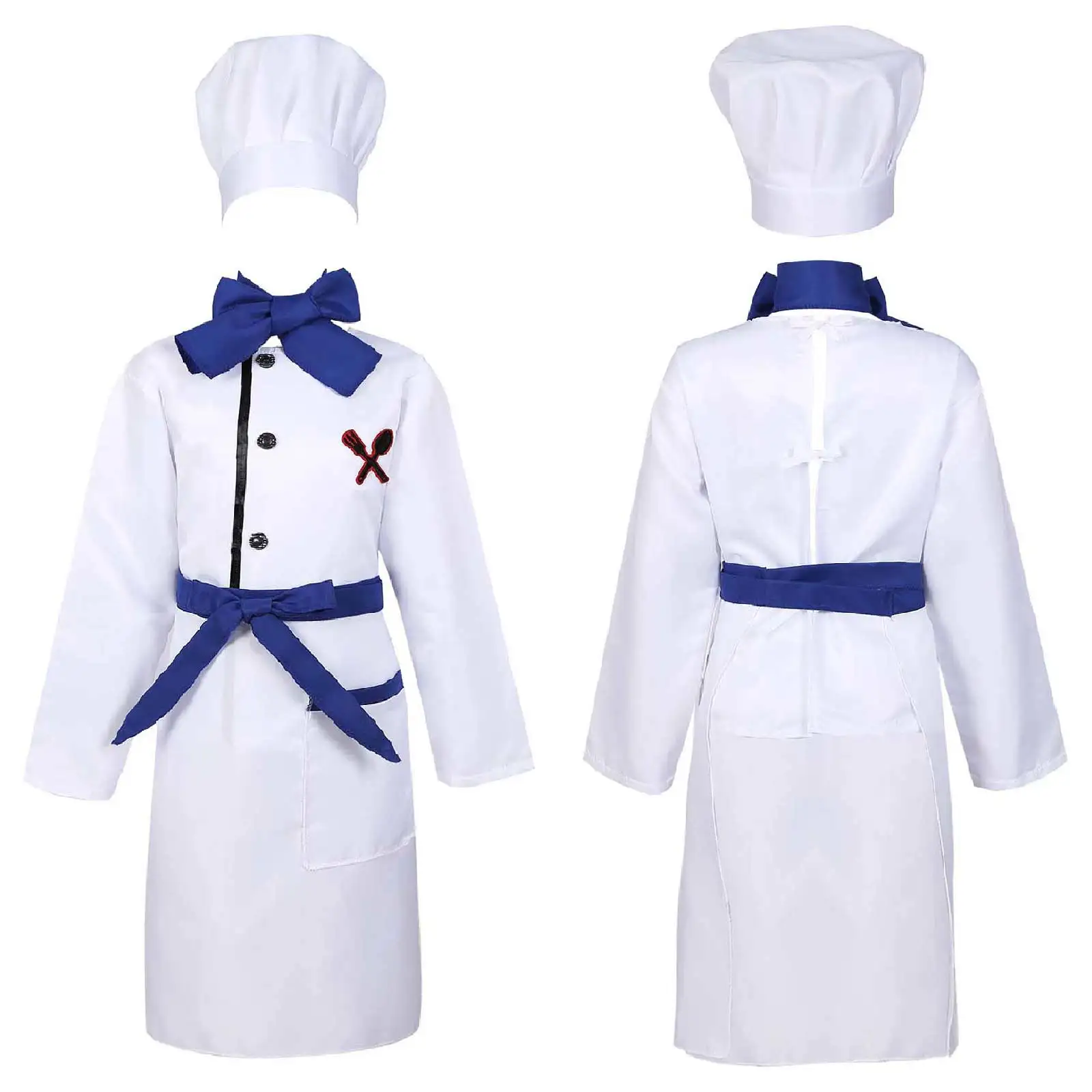 

4Pcs Chef Uniform Baby Cook Tshirt Chef Apron Hat for Kids Boys Girls Chef Cosplay Cook Costume Halloween Party Fancy Dress