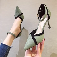 womens pointy toe high thin heels ankle strap pumps splicing seude shallow office ladies sandals summer rubber sole dating