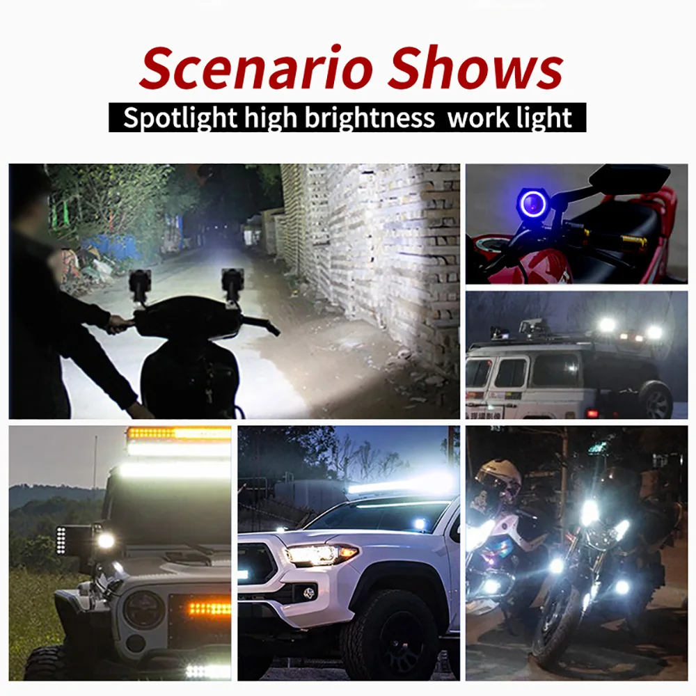 

Freeshipping Pair 35W LED work light Hi-low beam Motorbike Driving Spotlight Street Motorcycle Head Light Red blue DRL light